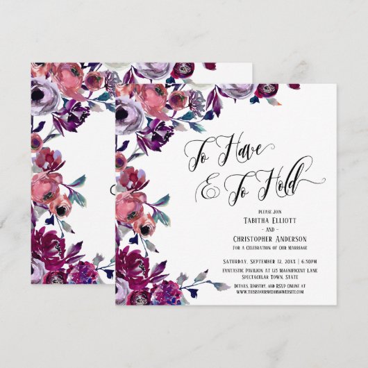 Invitation Avoir & Tenir Écriture Élaborée Fleurs Gras (Devant / Derrière)