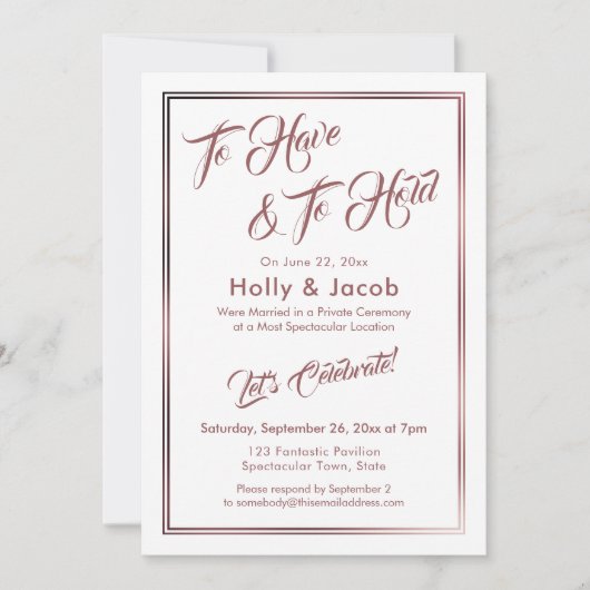 Invitation Avoir & Tenir Or Rose sur Blanc, Réception (Devant)