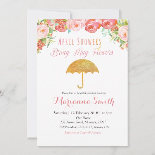 Invitation Avril Douche Apporte Mai Fleurs Invitation. (Devant)