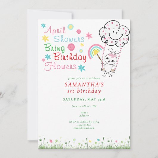 Invitation Avril Douches Apportent Fleurs d'Anniversaire Fill (Devant)