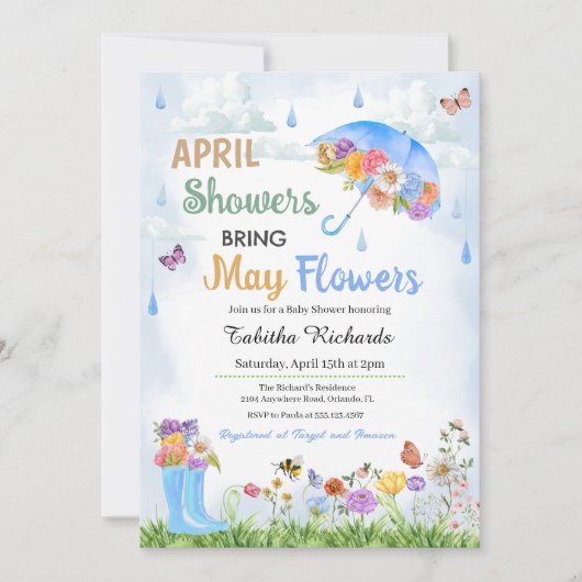 Invitation Avril Douches Apportent Mai Fleurs Baby shower de  (Devant)