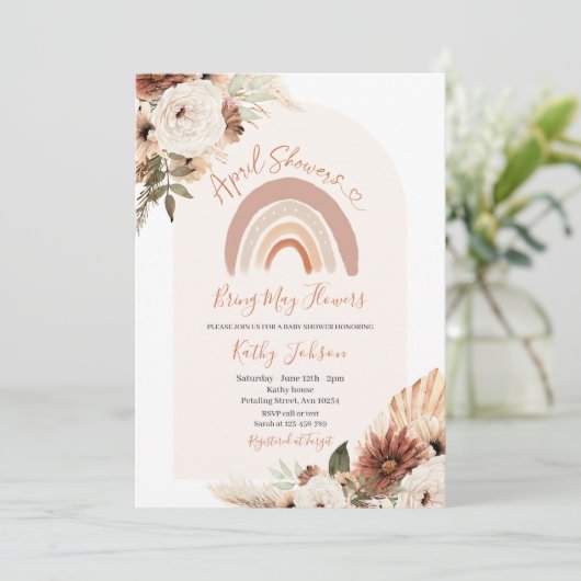 Invitation Avril Douches Apportent Mai Fleurs Boho Arc-en-cie (Debout devant)