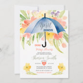 Invitation Avril Douches Apportent Mai Fleurs Parapluie Bleu (Devant)