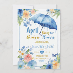 Invitation Avril Douches Apportent Mai Fleurs Parapluie Bleu