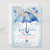 Invitation Avril Douches Apportent Mai Fleurs Parapluie Bleu (Devant)