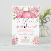 Invitation Avril Douches Apportent Mai Fleurs Parapluie Rose (Debout devant)