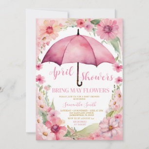Invitation Avril Douches Apportent Mai Fleurs Parapluie Rose