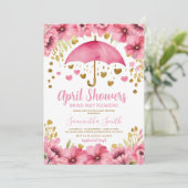 Invitation Avril Douches Apportent Mai Fleurs Parapluie Rose (Debout devant)