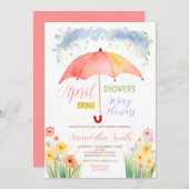 Invitation Avril Douches Apportent Mai Fleurs Parapluie Rouge (Devant / Derrière)