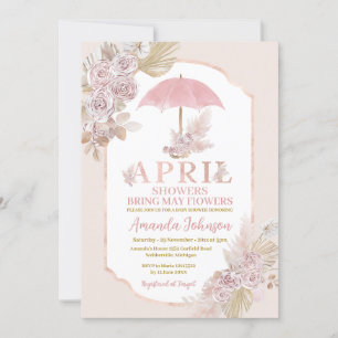 Invitation Avril Douches Apportent Mai Fleurs Parapluies Rose