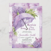 Invitation Avril Douches Apportent Mai Fleurs Purple Paraplui (Devant / Derrière)