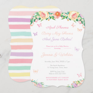 Invitation Avril Douches Mai Fleurs Fille Pastel Baby shower