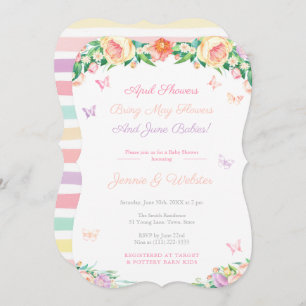 Invitation Avril Douches Mai Fleurs Fille Pastel Baby shower