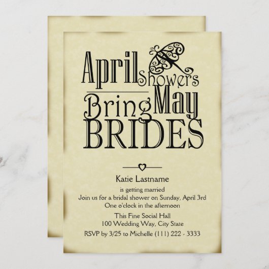 Invitation Avril Douches Mai Mariées (Devant / Derrière)