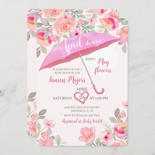 Invitation Avril Douches Parapluie Douche (Devant / Derrière)