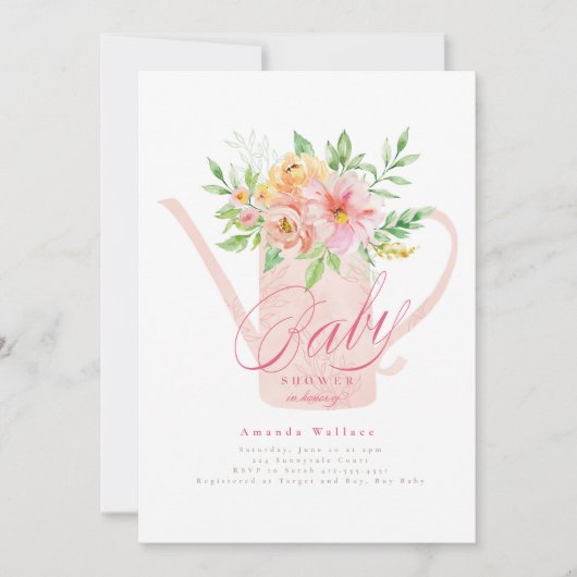 Invitation Avril Fleurs L'arrosage peut Baby shower Invitatio (Devant)