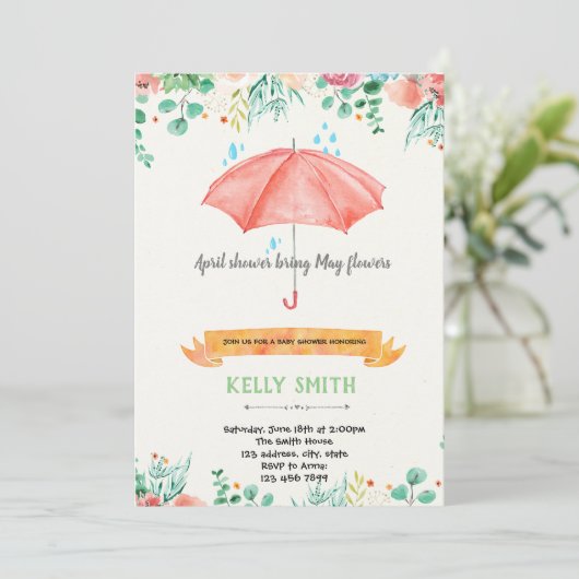 Invitation Avril les pluies apportent mai fleurs (Debout devant)