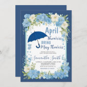 Invitation Avril Pleut Apporte Fleurs De Mai Parapluie Bleu (Devant / Derrière)