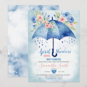 Invitation Avril Pluie Porte Fleurs De Mai Parapluie Bleu (Devant / Derrière)