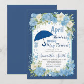 Invitation Avril Pluies Apporte Fleurs De Mai Parapluie Bleu (Devant / Derrière)