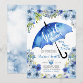 Invitation Avril Pluies Apporte Mai Fleurs Parasol Bleu (Devant / Derrière)