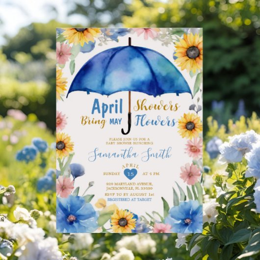 Invitation Avril Pluies Apportent Fleurs Mai Parapluie Bleu