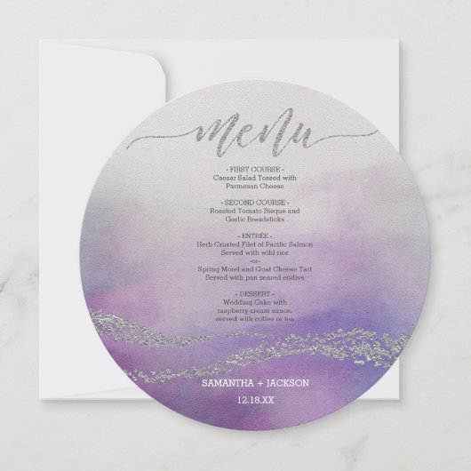 Invitation Awash Elegant Watercolor Orchid Menu Mariage rond (Devant)