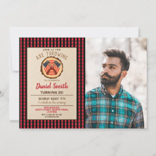 Invitation Ax Jeter Anniversaire Bois Lumberjack Plaid Photo