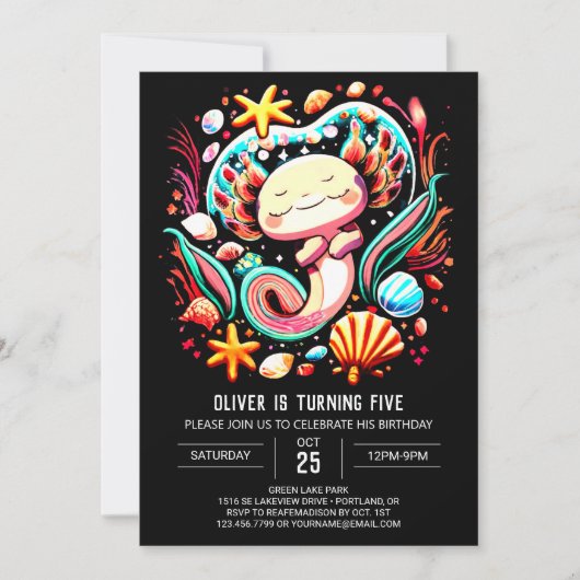Invitation Axolotl coloré moderne anniversaire (Devant)
