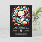 Invitation Axolotl coloré moderne anniversaire (Debout devant)