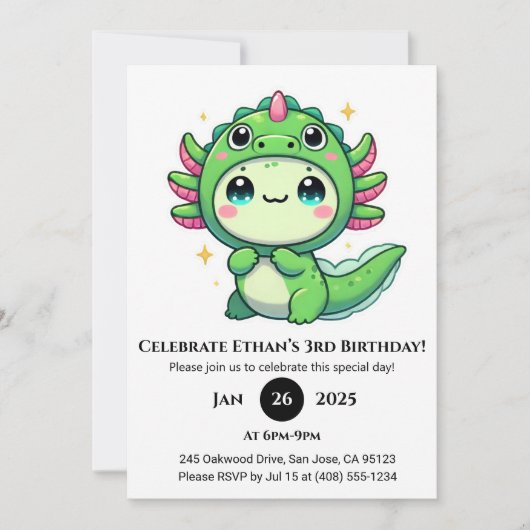Invitation Axolotl dans le Dragon Casquette Anniversaire (Devant)