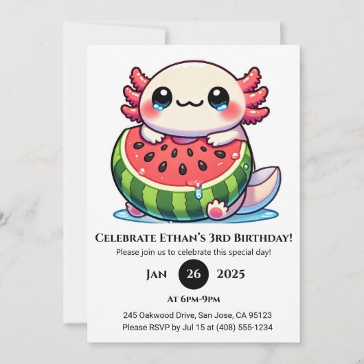Invitation Axolotl dans une fête flottante de pastèque d'anni (Devant)