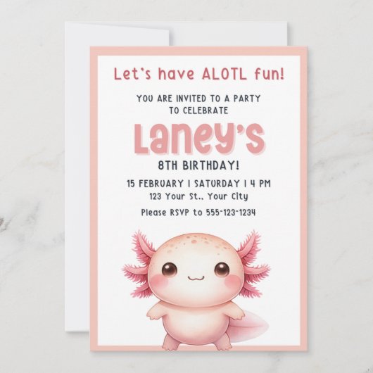 Invitation Axolotl filles d'anniversaire, invitati (Devant)