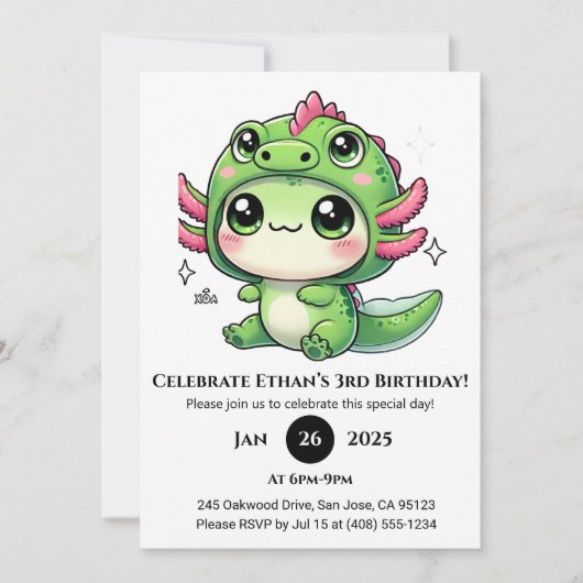 Invitation Axolotl in Dragon Hat Birthday (Devant)