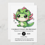 Invitation Axolotl in Dragon Hat Birthday (Devant / Derrière)