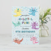 Invitation Axolotl Kids Cute Salamander Blue Anniversaire (Debout devant)