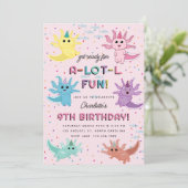 Invitation Axolotl Kids Cute Salamander Pink Anniversaire (Debout devant)