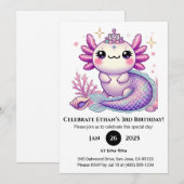 Invitation Axolotl Mermaid Princess Birthday (Devant / Derrière)