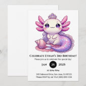 Invitation Axolotl Mermaid Princesse Anniversaire (Devant / Derrière)