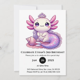 Invitation Axolotl Mermaid Princesse Anniversaire