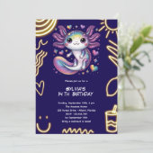 Invitation Axolotl neon laser birthday party (Debout devant)