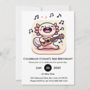 Invitation Axolotl qui chante avec un Ukulele d'anniversaire