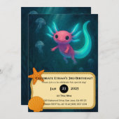 Invitation Axolotl Rose Parmi Les Jellyfish Anniversaire (Devant / Derrière)