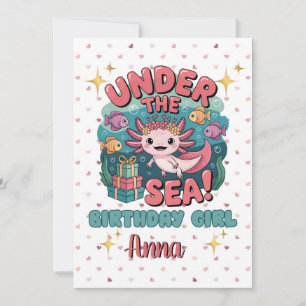 Invitation Axolotl Sous la mer Anniversaire Girl Cute Océan