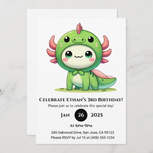 Invitation Axolotl Suit Dragon Anniversaire (Devant / Derrière)