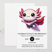 Invitation Axolotl Superhero in Armor Birthday (Devant / Derrière)