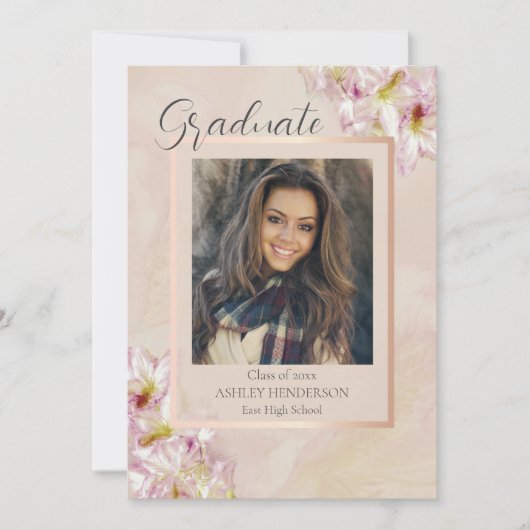 Invitation Azalée Rose Gold Diplômé (Devant)