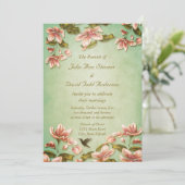 Invitation Azalées roses Vintage sur Green Mist Mariage (Debout devant)