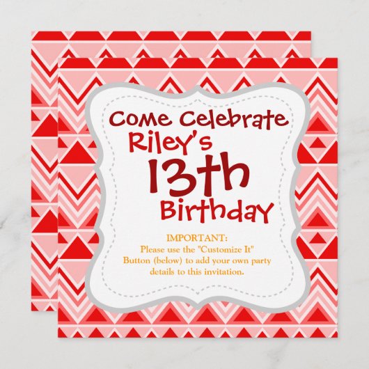 Invitation Aztec Andes Triangles Triangle Rouge Chevron (Devant / Derrière)