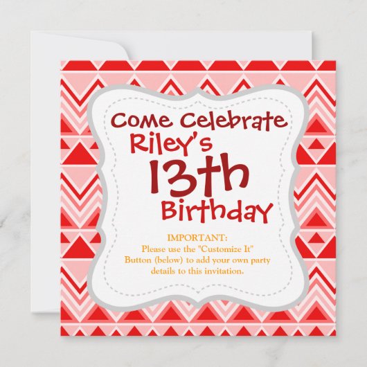 Invitation Aztec Andes Triangles Triangle Rouge Chevron (Devant)
